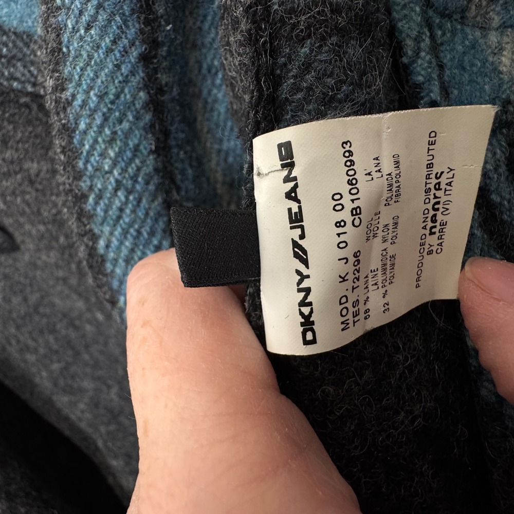 VTG DKNY Wool Blend Plaid Peacoat Women M Double Breasted Jacket Italian Y2K 90s - Picture 12 of 12